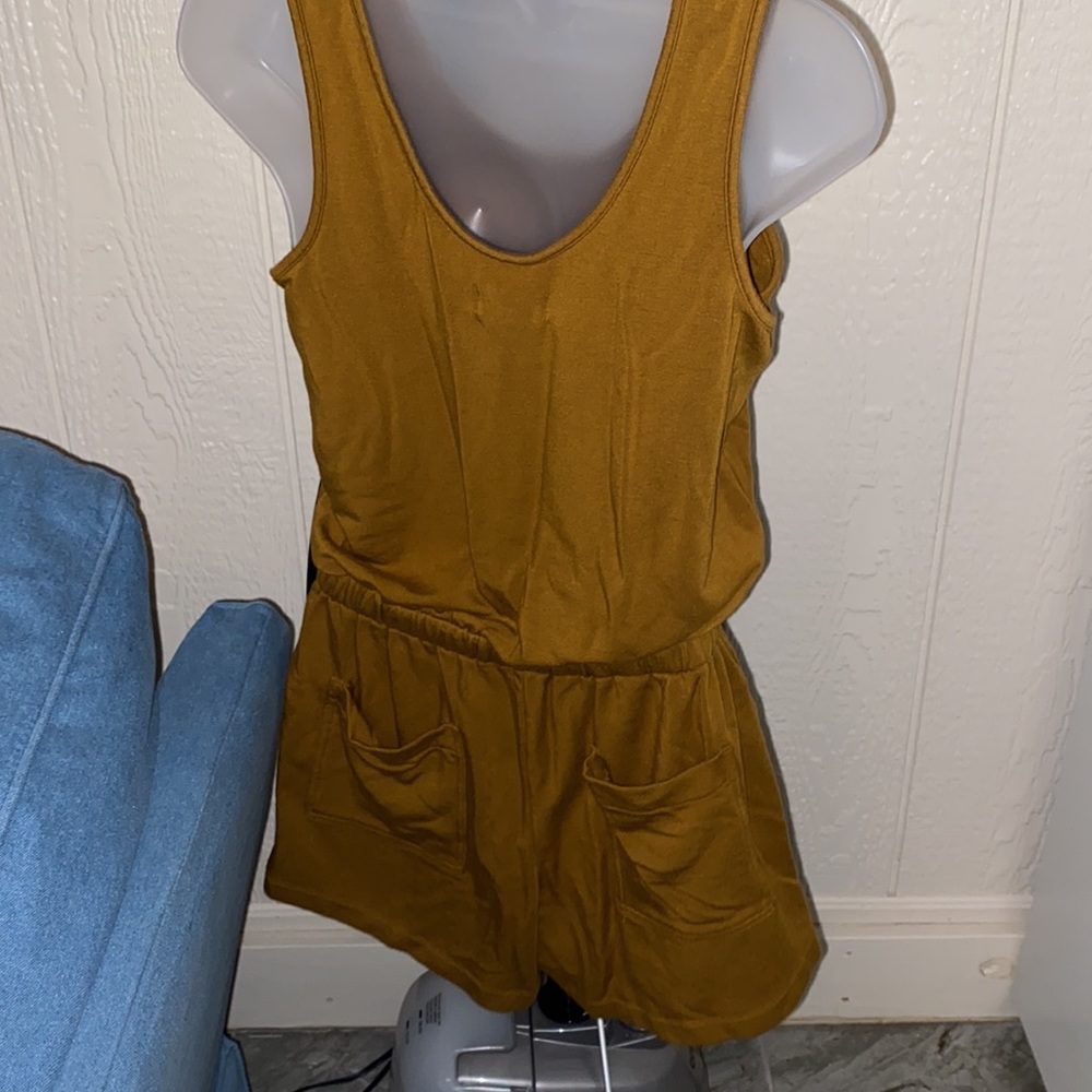 Drawstring Romper, Soft Blend Material In Deep Go… - image 3
